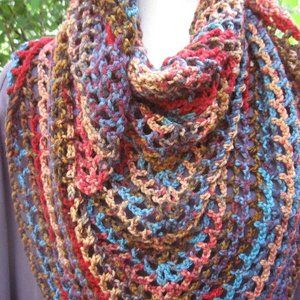 Crochet Shawl Scarf Boho Bohemian Clothing  Multi Colored Hand Crochet
